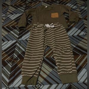 Olive Green Toddler Outfit with Striped Pants